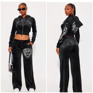 Ed Hardy Black & silver set embroidered hoodie and sweatpants set